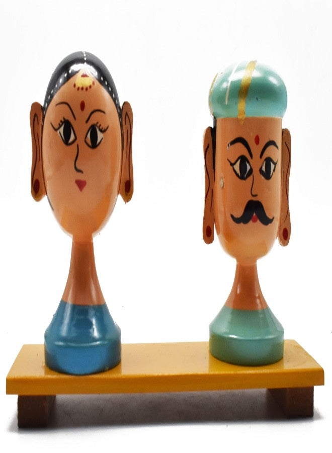 justhandmade Traditional Boy and Girl Doll | Wooden Pair Dolls | Girl Boy Dolls |Wooden Dolls | Golu Bommai (Blue) - Image 1